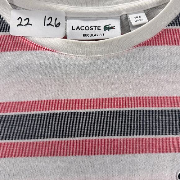 Lacoste T-Shirt Men’s XL Striped Regular Fit Crew Neck Cotton Made in Morocco - Picture 10 of 10